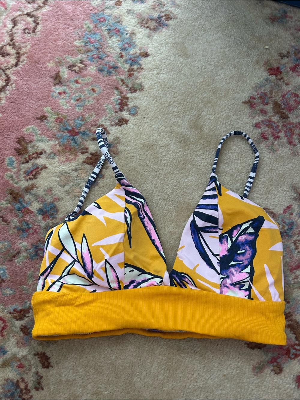 Maaji Irreversible Yellow Pink Tropical Print Bikini Top